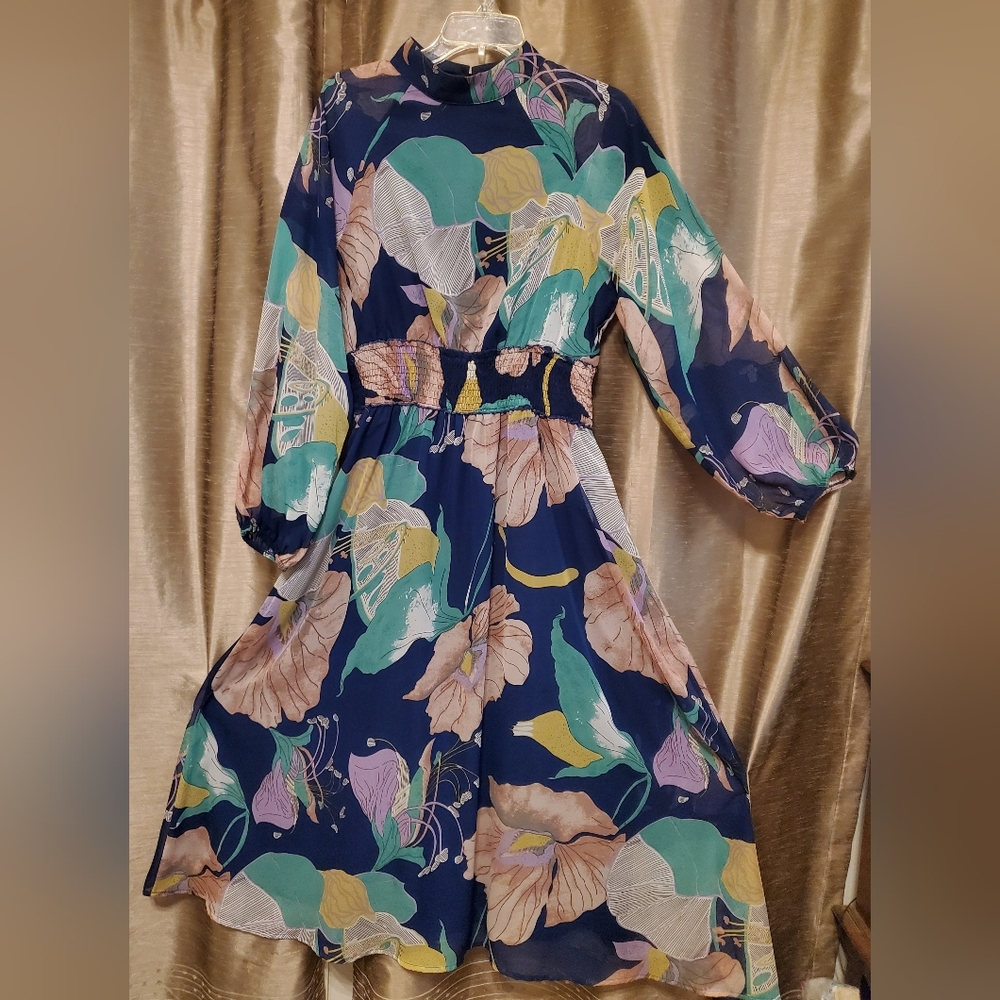 Long sleeve empire waist floral maxi dress.
